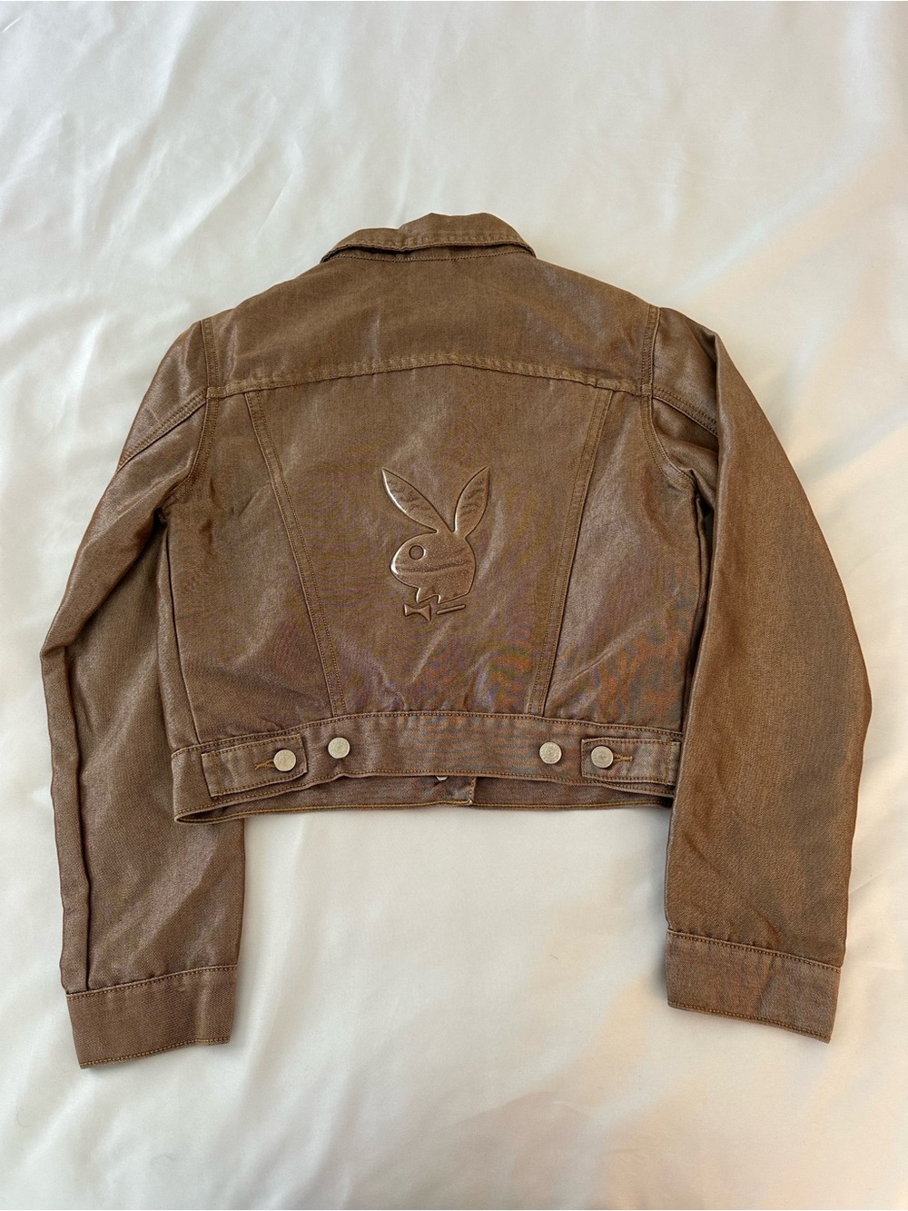 Playboy Vintage Y2K Brown Cropped Jacket with Embossed Bunny